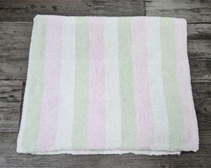 Carters Pink White Pastel Green Stripe Chenille Baby Blanket  Terrycloth - Picture 1 of 5