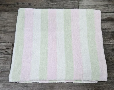 Carters Pink White Pastel Green Stripe Chenille Baby Blanket  Terrycloth - Image 1 of 4