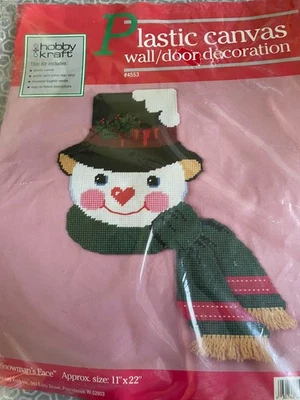Vintage Hobby Kraft Plastic Canvas Wall Door Decoration Snowman face Christmas - Image 1 of 4