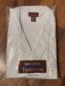 Savile Row hellblau gestreiftes Flanell Knopfleiste 2-teiliges Pyjama-Set Gr. L neu mit Etikett Vintage - Bild 1 von 3