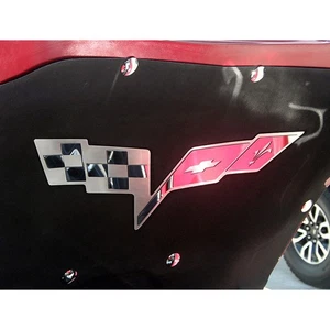 Crossed Flags Hood Badge for 2005-2013 Chevy Corvette w/OE Pad [Stainless Steel] - Picture 1 of 8