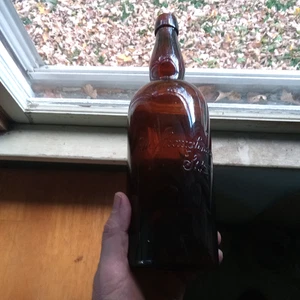 M.SHAUGHNESSY & CO ST.LOUIS SCRIPT EMB 1890s PRE PRO AMBER WHISKEY BOTTLE - Picture 1 of 10