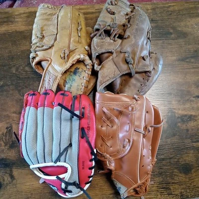 Lot Of 4 Vintage Baseball/softball Gloves 2Kid 2Adult Right Left - Image 1 of 4