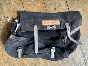 Vintage Bicycle Saddlebag – Canvas Touring Bag with Wooden Dowel & White Leather - Picture 1 of 5