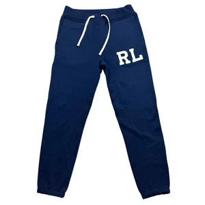 Polo Ralph Lauren Navy Blue RL Monogram Letterman Fleece Jogger Sweatpants SZ M - Picture 1 of 9