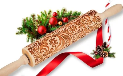 Christmas Gifts Wooden Embossed Rolling Pin for Baking, Stocking Stuffers Gifts  - Image 1 of 4