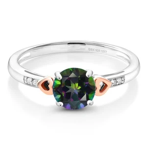 925 Silver and 10K Rose Gold Diamond Engagement Ring 1.30 Ct Green Mystic Topaz - Picture 1 of 6