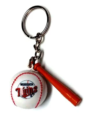 MINNESOTA TWINS KEYCHAIN BALL & BAT 1" ROUND BALL LICENSED NEW MLB CHARM PULL - Image 1 of 2