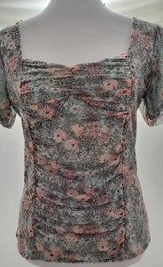 Takara geblümte Puffärmel Bluse Boho Kurzarm Shirt Damen Größe M - Bild 1 von 13