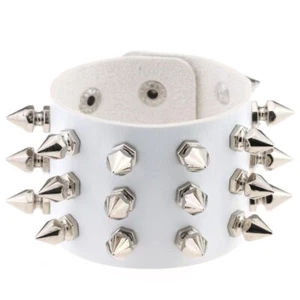 Punk Spike Studed Cuff Bracelet Wristband Multi-layer Leather Wide Wristband - Picture 1 of 20