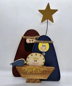 Vintage Nativity Scene Wooden Hand Painted Christmas Folk Art Shelf Sitter - Picture 1 of 7