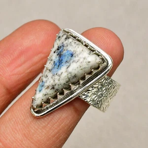 K2 Azurite Gemstone 925 Sterling Silver Handmade Jewelry Ring Size 9 - Picture 1 of 8