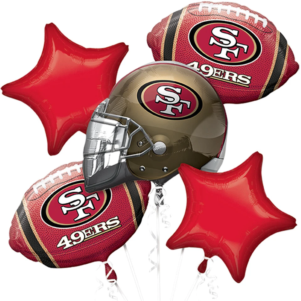Anagram San Francisco 49ers Team Football Bouquet 5pc Foil Balloons, Red Gold - Image 1 of 1