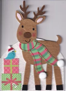 TARJETA DE NAVIDAD DE PAPIRO NUEVO EN PAQUETE PRECIO DE VENTA SUGERIDO POR EL FABRICANTE $7.95 FIELTRO TARJETA DE RENO (H3) - Imagen 1 de 3