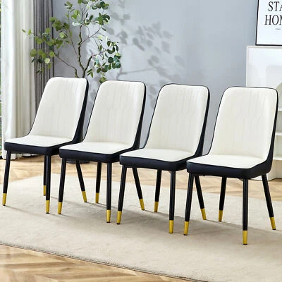 Set of 4 PU Leather Upholstered Dining Chairs Accent Kitchen Chairs Metal Legs - Image 1 of 4