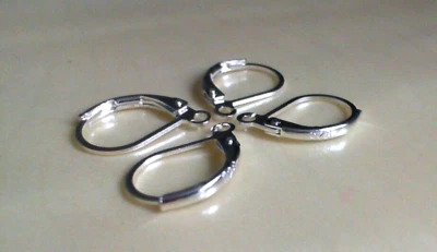 2 PAIRS STERLING 925 SILVER 16MM LEVERBACK HOOKS EARWIRES - Image 1 of 4