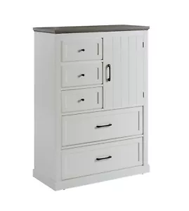 5 Drawer Dresser, Tall Chest of Drawers, Wood Rustic Bedroom Dresser, White - Picture 1 of 10