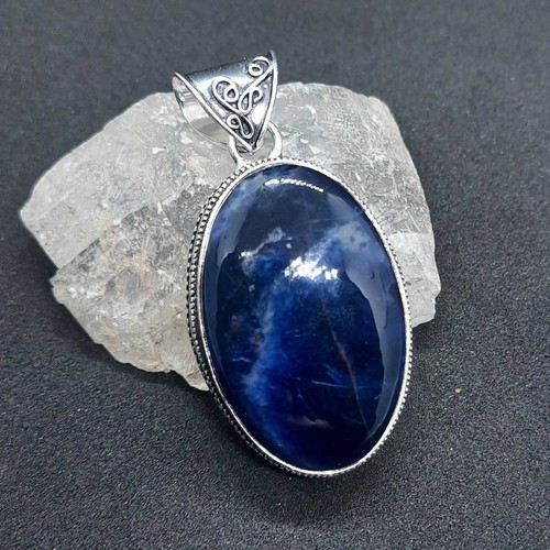 VETEMENTS Pietra Preziosa Ovale Sodalite Argento Sterling 925 Ciondolo Gioielli 2 1 2"