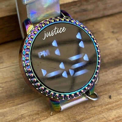 Reloj Justice LCD Púrpura Blanco Metálico Brillante Damas Niños Adolescentes  Foto 1 de 4