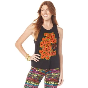 Zumba Sz S My Moves Split Back Black Tank  Retro Bubble Letters - Picture 1 of 2