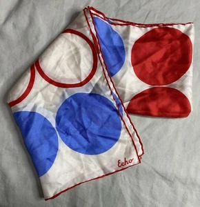 VTG Echo 15x65 Red Blue White Circles Dots Design Silk Scarf Clown Core Costume - Picture 1 of 8