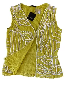 328$ NWT Nanette Lepore women Yellow Embroidered Silk Top Woman size 12 - Picture 1 of 18
