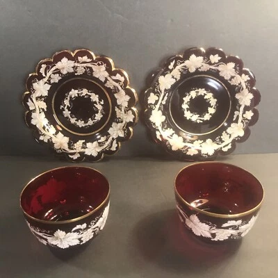 Pair Of Antique Bohemian Ruby Red Glass Plate/Bowls/Europe C.1860/Gold/Ottoman - Image 1 of 4