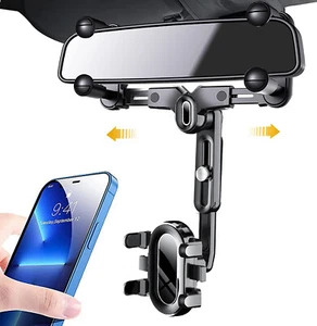 360° Rotatable & Retractable Car Phone Holder Adjustable Rear View Mirror Mount - Photo 1 sur 10