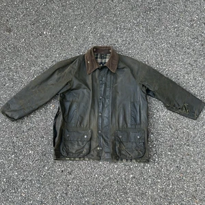 Chaqueta Barbour Beaufort Para Hombres 44 Algodón Encerado Oliva Inglaterra Forrada con Cremallera ***DESGASTE - Imagen 1 de 24
