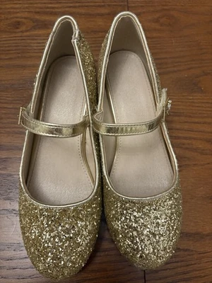 Girls Gold Glitter Sm Heels - Size 1.5 - Mary Jane Dress Shoes    - Image 1 of 4