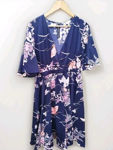 Pretty Yumi Navy Pink Butterfly Flower Floral Summer Occasion Dress Size 14 - Picture 1 of 14