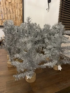 NEW Target 17" Tabletop Silver Christmas Tinsel Trees Wood Base LOT 23 pieces  - Picture 1 of 2