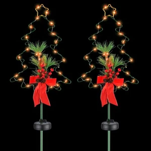 Solar Red Berries Tree Stake Lights Xmas Solar Pathway Light Garden Yard 2Pcs - Picture 1 of 9