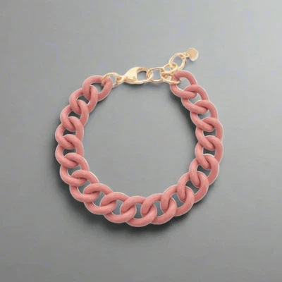 Pulsera de eslabones grandes esmaltada malva con cierre chapado en oro amarillo Foto 1 de 3