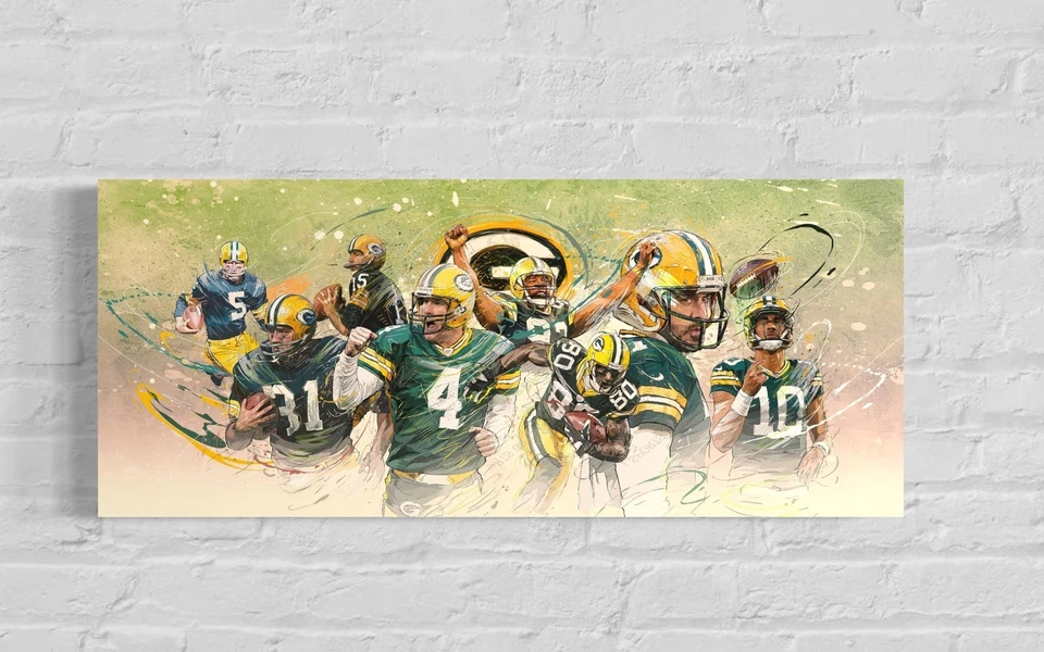 Impresión en lienzo Green Bay Packers Legend | Arte de pared deportivo | Reggie White, Starr Foto 1 de 2