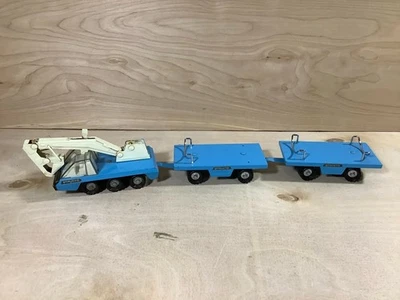 Vintage Structo Excavator Two Trailer Truck Farm Industrial Equipment Blue Light - Image 1 of 4