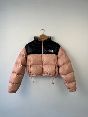 THE NORTH FACE 700 Nuptse Cropped Puffer Jacket Womens L Pink Black Down - Image 1 of 4