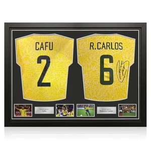 Camisetas de fútbol firmadas por Cafú y Roberto Carlos Brasil 2024. Marco doble - Imagen 1 de 5