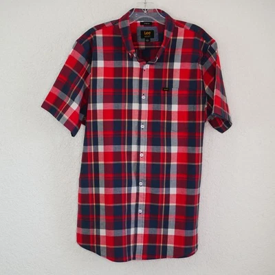 LEE Stretch Western Shirt L Regular Red Plaid Button Front Short Sleeve - Image 1 of 4