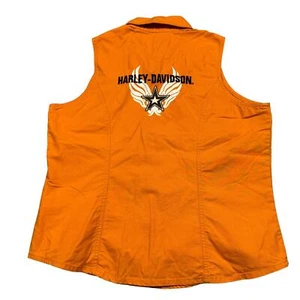 Vintage Harley Davidson Men's M Button Up Vest Orange Black Embroidered Biker - Picture 1 of 8
