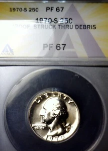 1970s ERROR ANACS PR67 Struck Thru Wire String Washington Quarter GEM Proof Coin - Picture 1 of 12