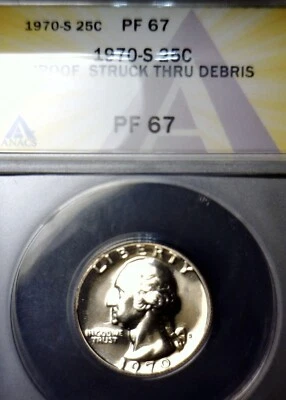 1970s ERROR ANACS PR67 Struck Thru Wire String Washington Quarter GEM Proof Coin - Image 1 of 4