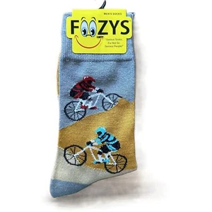 NWT Foozys Grey Crew Mountain Biker Print Socks Mens One Size Fits Most - Picture 1 of 4