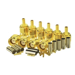 50x RP-SMA male plug crimp connector for RG316 LMR100 straight goldplated PTFE - Picture 1 of 4