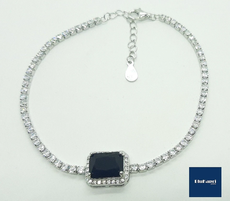 Bracciale donna tennis in argento 925 con zircone nero rettangolo kate - Immagine 1 di 4