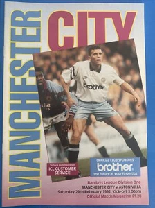 Manchester City v Aston Villa 29/02/1992 ( Barclays League Division One ) - Picture 1 of 2