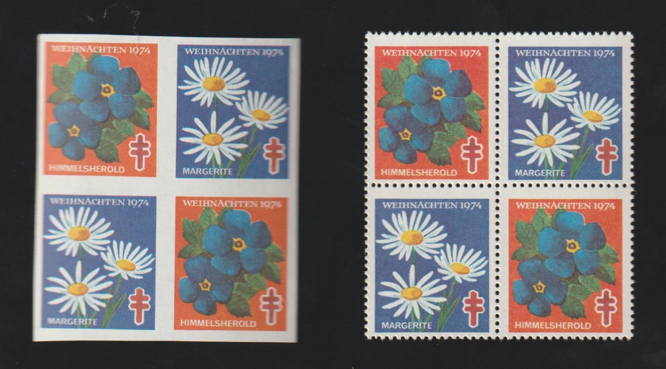 Germany Christmas seals sheet Weihnachtssiegelmarken 1974 perf imperf blocks - Image 1 of 1