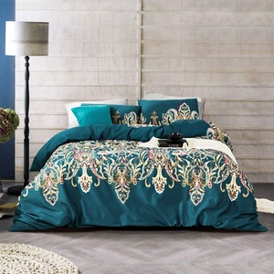 Türkis Bohemian Bettbezug Queen 100 % Ägyptische Baumwolle 3-teiliges Set 1 Boho Paisley Du - Bild 1 von 6