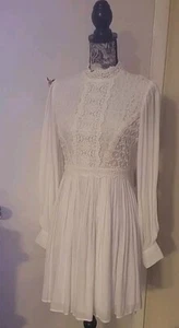 Vestido Forever 21 blanco manga larga bordado talla S - Imagen 1 de 12