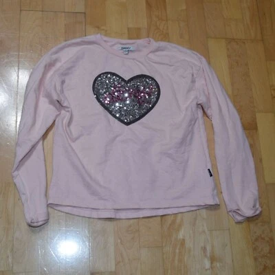 DKNY Girls Sz XL (14-16)) Long Sleeve Sequin Heart T-Shirt - Image 1 of 4